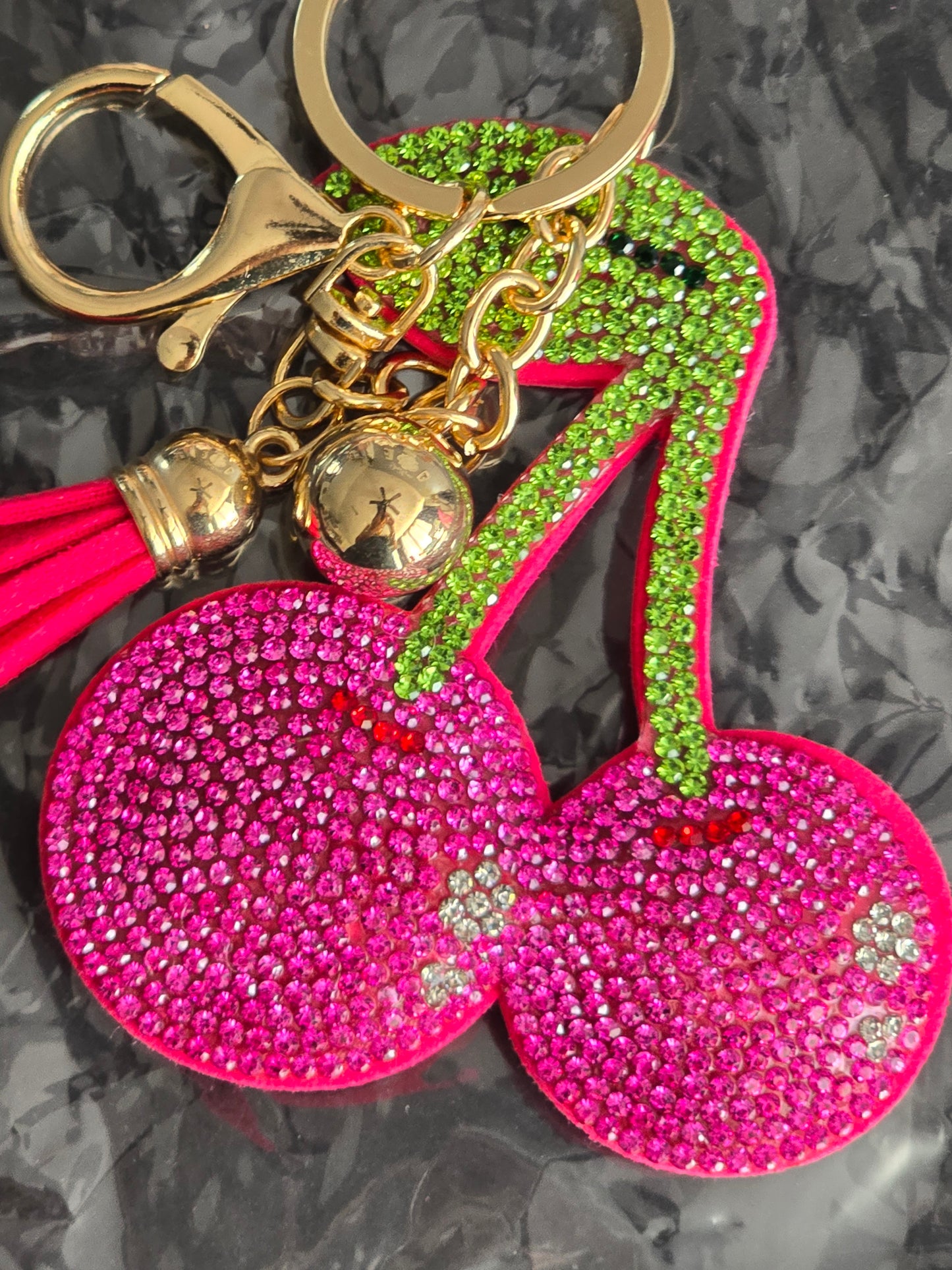 Blingy Pink Puff Cherry 🍒 Keychain