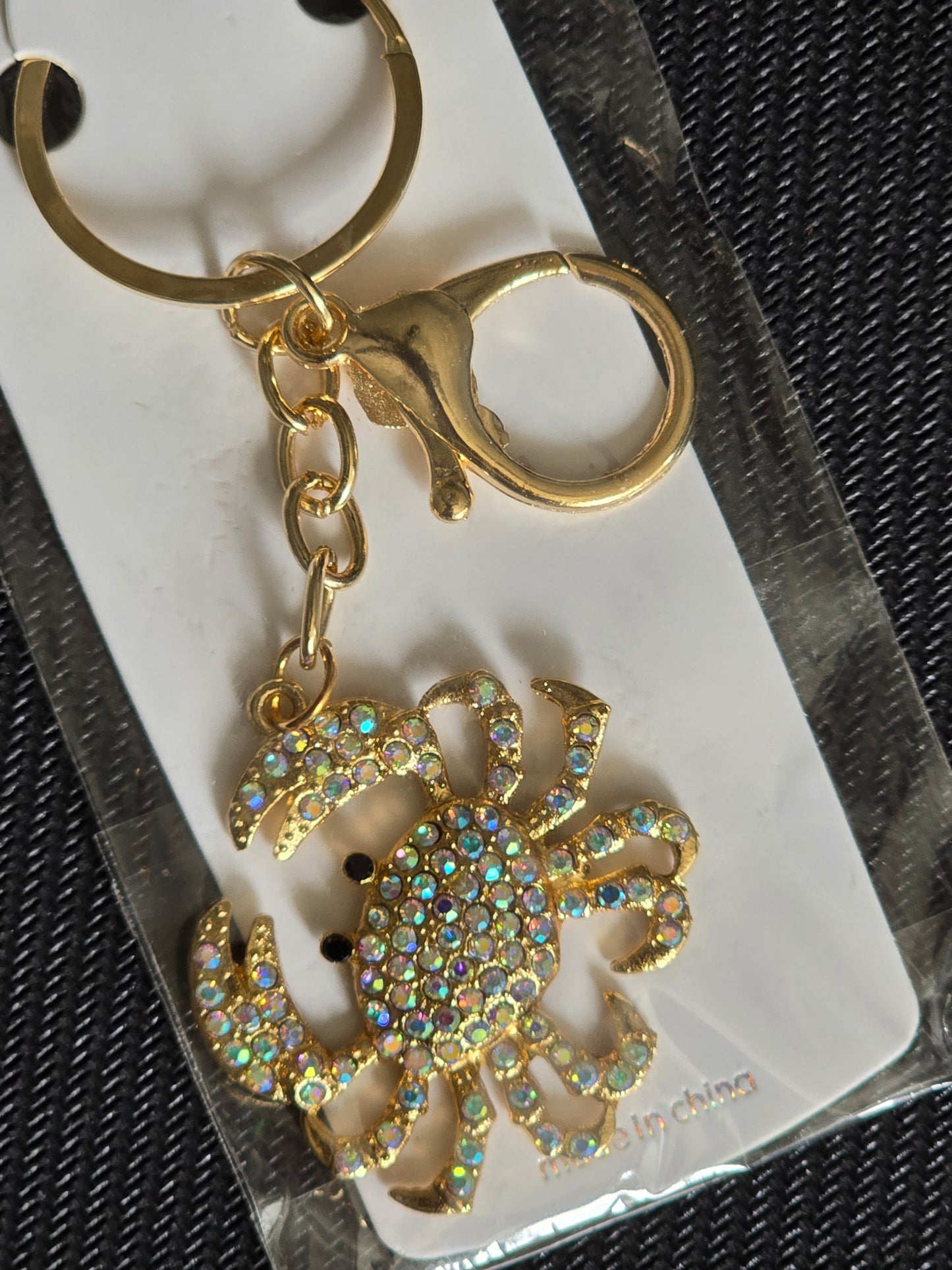 Iridescent Blingy Crab 🦀 Keychain (Gold Hardware)