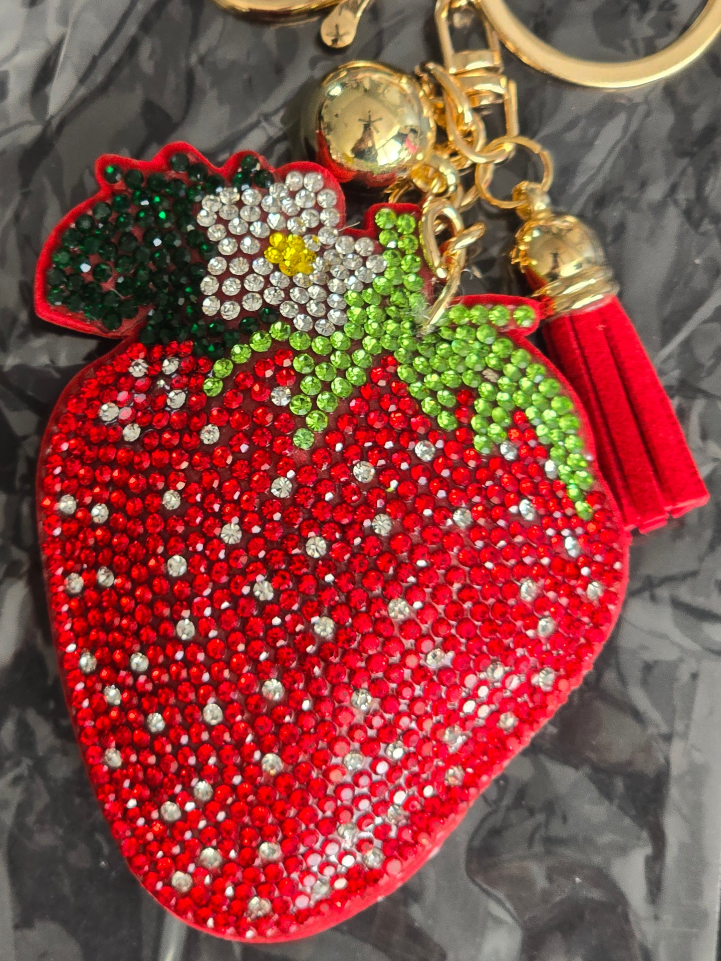 Blingy Red Puff Strawberry Keychain