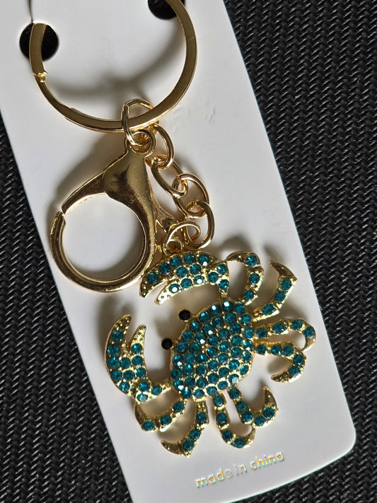Aqua Blue Blingy Crab 🦀 Keychain