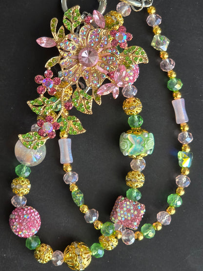 Floral Rhinestone Phone Charm, Bag Charm
