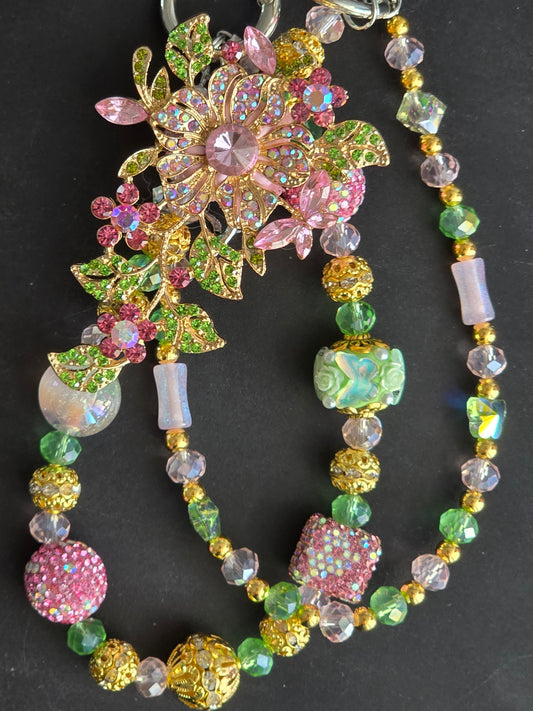 Floral Rhinestone Phone Charm, Bag Charm