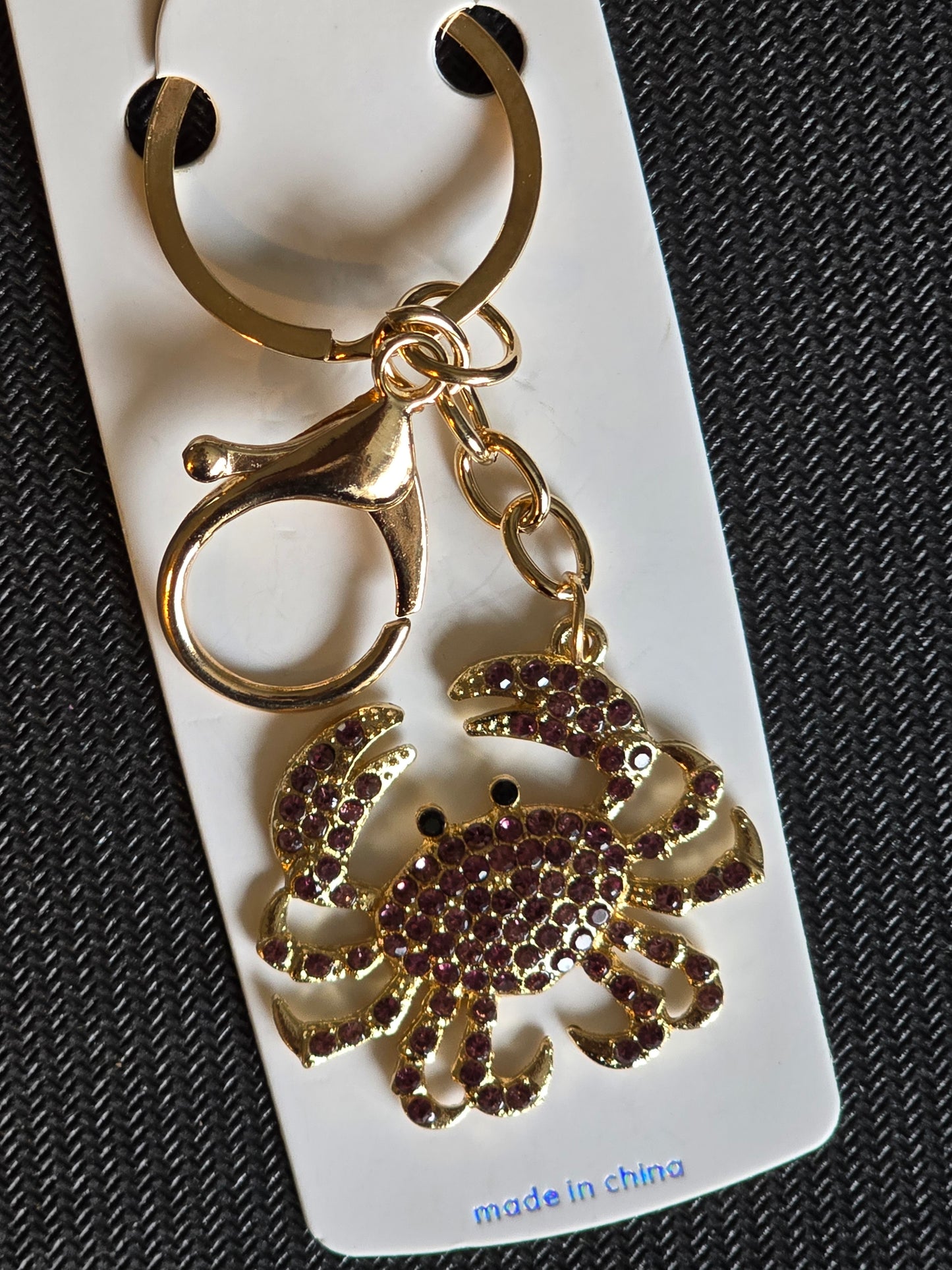 Purple (Plum) Blingy Crab 🦀Keychain (Gold Hardware)