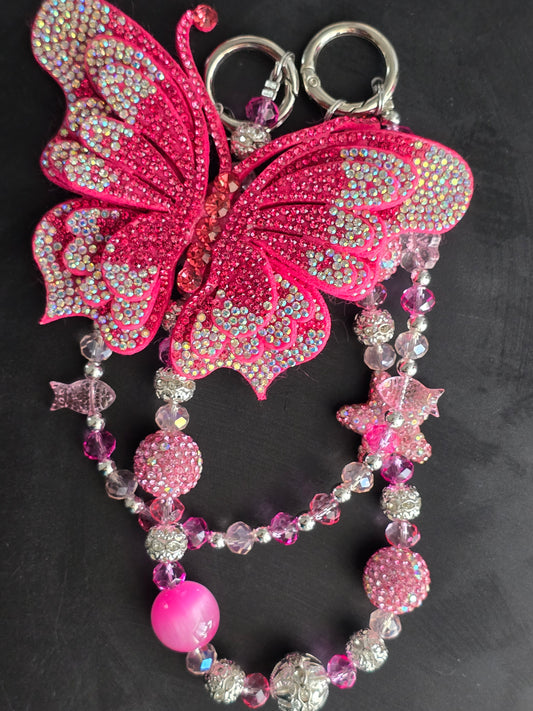 Butterfly Rhinestone Style Blingy Phone Charm, Bag Charm