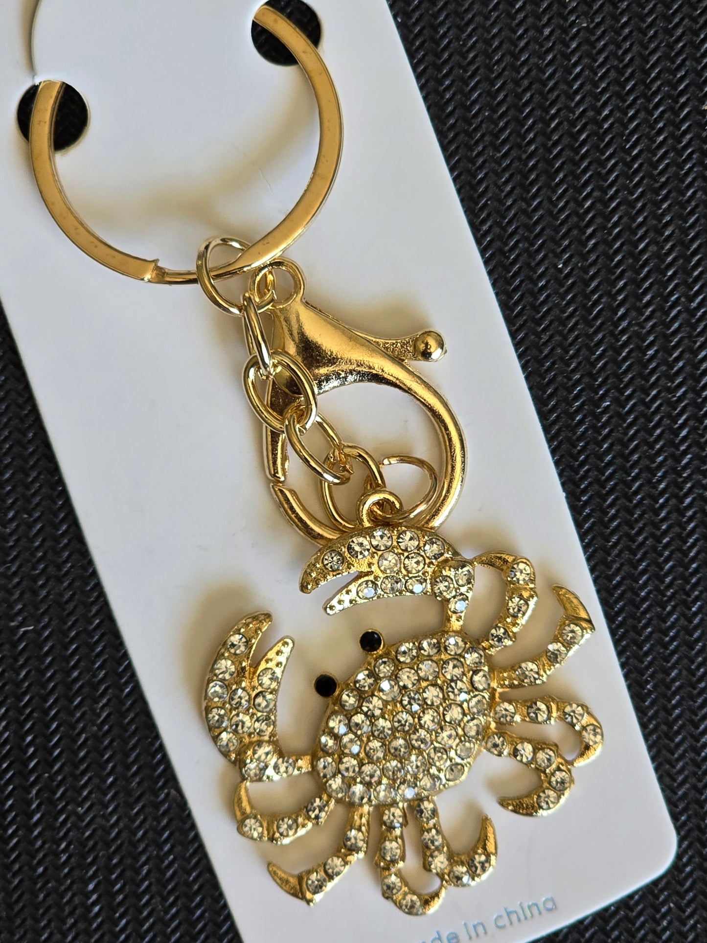 Clear Blingy Crab 🦀 Keychain (Gold Hardware)