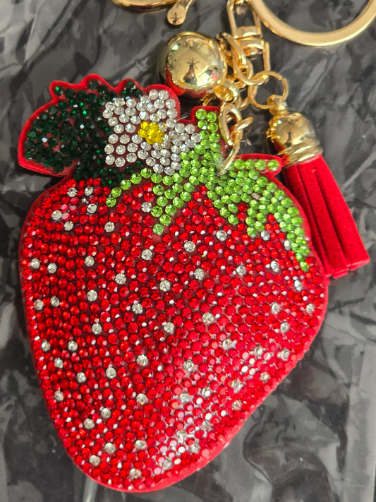 Blingy Red Puff Strawberry Keychain