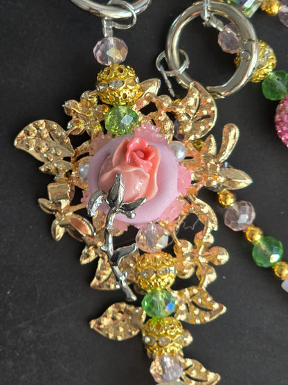 Floral Rhinestone Phone Charm, Bag Charm